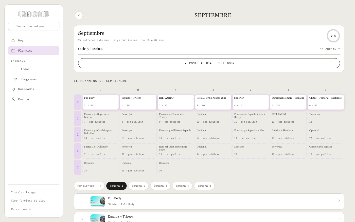 El planning del mes en el Club Mi Tribu